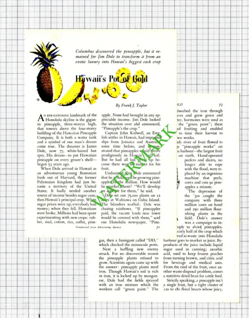 Jim Dole Hawaiian Pineapple Company Hawaii  - 1955 Article