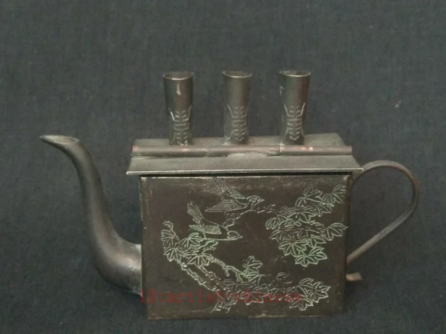 Decoration Collected Old Chinese Bronze Carving Flowers Bird Water Drop Pen Rack