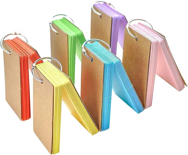 300 Fiches Bristol 5,5x9 Cm Avec 6 Anneaux Inox - Pour Notes, Révisions, Vocabulaire - Papier Kraft épais