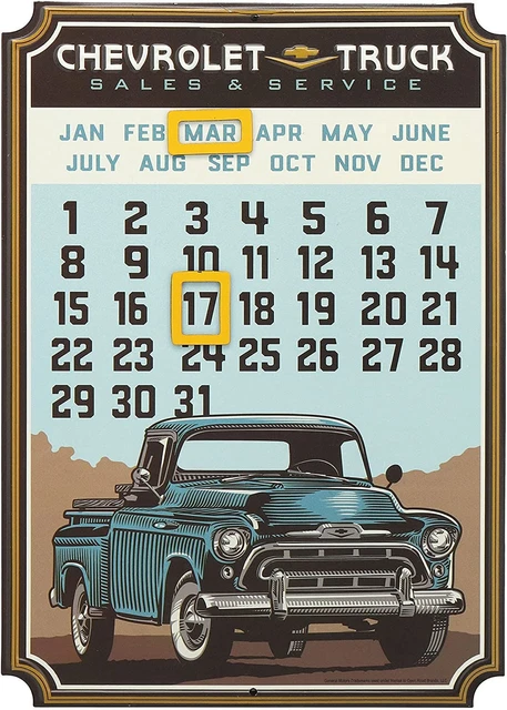 Chevrolet Truck Calendar Vintage Embossed Metal Truck Sign with Magnets