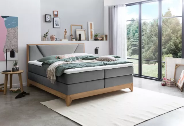 Belanoti RIVIERA Boxspringbett 180x200 Bett mit Eiche Doppelbett Polsterbett