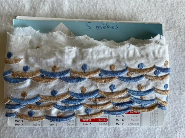 Galon dentelle bordure feston blanc bleu beige neuf 100% coton 5 m largeur 3 cm