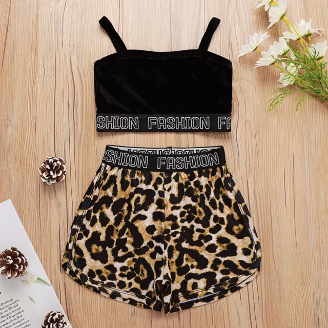 Toddler Kids Baby Girls Leopard Tracksuit Vest Tops Pants Outfits Clothes Set