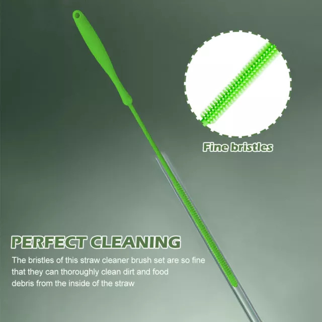 2pcs Reusable Silicone Safe Soft Flexible Compact Extra Long Straw Cleaner Brush