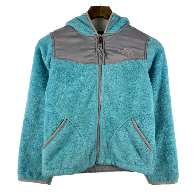 VINTAGE THE NORTH Face Logo Full Zip Hooded Blue Fleece Jacket Size S ...