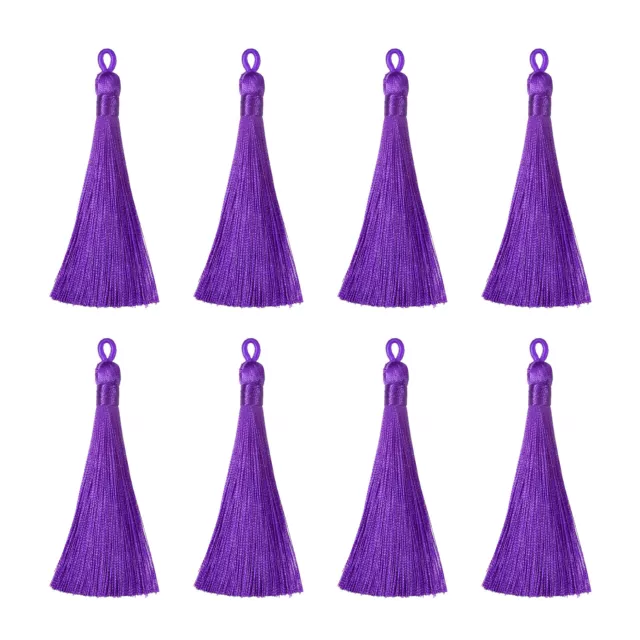 3.7" Silky Bookmark Tassels with Loop for DIY Craft Accessory, 8Pcs Dark Purple