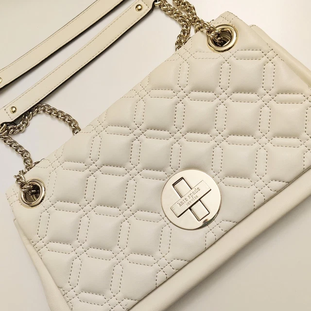 New Kate Spade Crossbody Astor Court Cynthia Quilted Leather Ivory Chain Strap