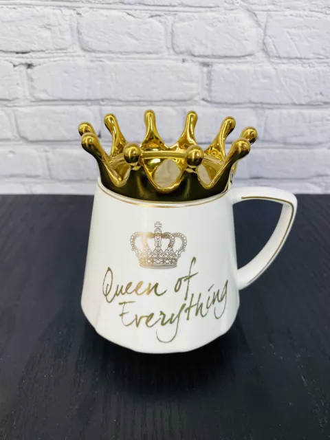 New In Box Queen Of Everything Gold Crown Coffee Mug Cup Warmer Lid Gift Idea