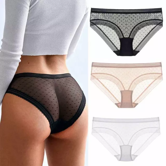 3 Pack Womens Sheer Mesh Knickers Panties Underwear Babydoll Lingerie Sleepwear