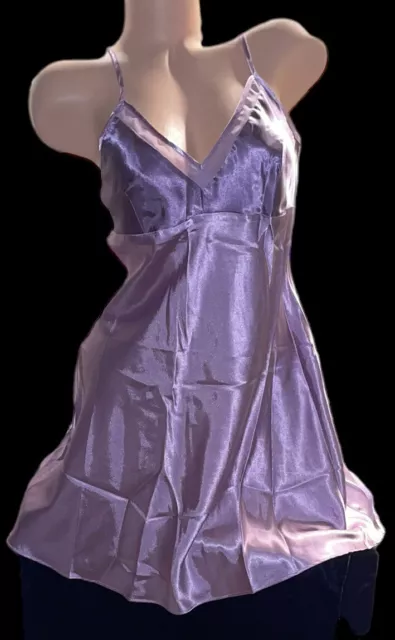 Avon Vintage Purple Slippery Satin Sheer Trim Nightgown Womens M