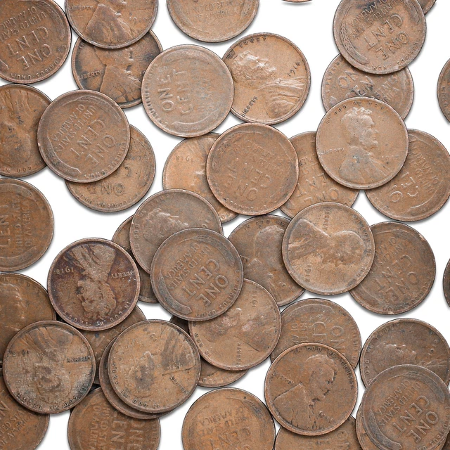 1918 Lincoln Wheat Cent Roll 50 Circulated Pennies US Coins