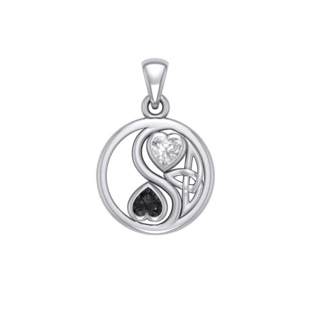 Celtic Yin Yang Hearts .925 Sterling Silver Pendant by Peter Stone Jewelry