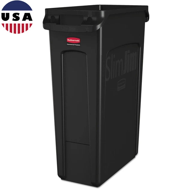 Receptacle W/Venting Channels Rectangular Plastic Molded Handles 23 Gal Black
