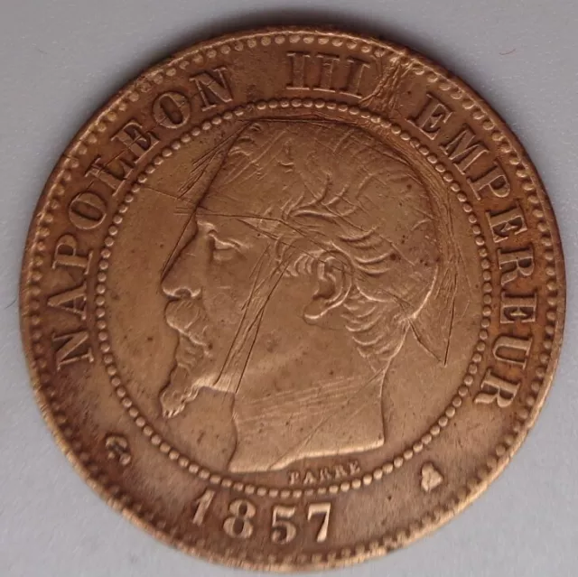 Deux Centimes Napoléon III tête nue 1857 K(Bordeaux) Ancre Bronze Etat TTB