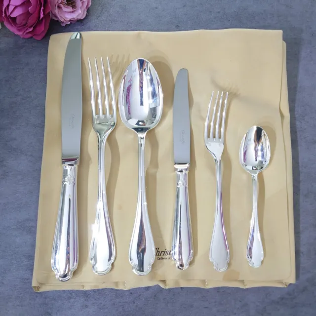 Christofle Pompadour 6pcs Silverplate Flatware Table Dessert Knife Fork Spoon
