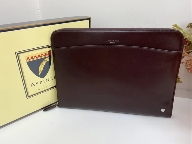 Designer Aspinal Of London Brown Smooth Leather Laptop Folio Bag RRP £225 BNIB