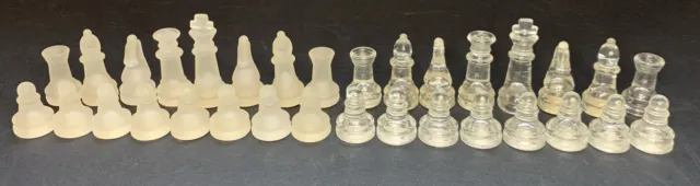 Vintage Glass Chess Set Frosted & Clear Full Set 2.25” King