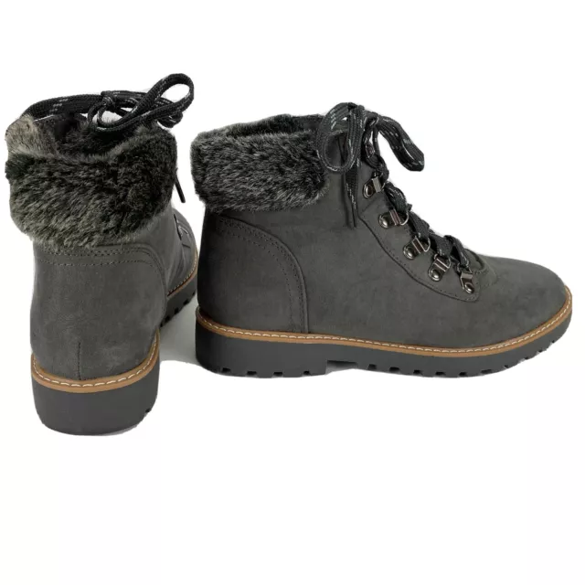 A.N.A Nelson Boots  Women Size 9.5 Faux Fur Ankle New Approach Lace Up Dark Gray