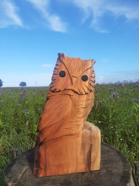 EULE HOLZ FIGUR Deko Garten Uhu Motorsäge Skulptur wunderschöne