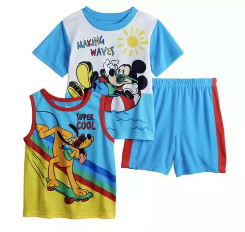 Disney Mickey Mouse Toddler Boys 3 Pc Pajama Set NWT  2T or 3T Shirt Tank Shorts