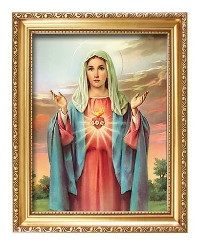 The Sacred Heart Of Virgin Mary Our Lady Framed Picture Catholic Christian Print