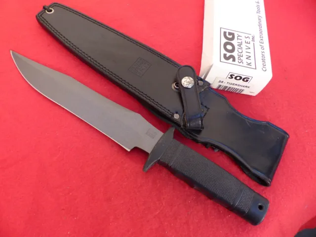 SOG Specialty Bowie Knife S5 Tigershark w/ Leather Sheath Box Seki Japan NOS, A2