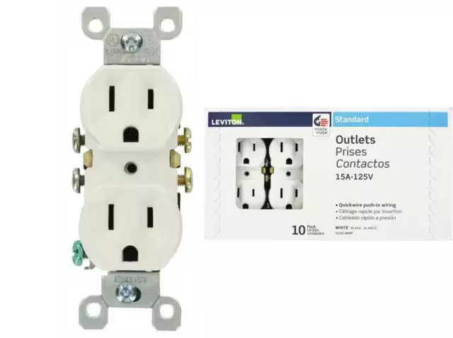 10 Pack Outlets Duplex Residential Receptacle, 15A 125V Grounding, Thermoplastic