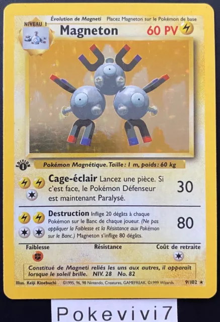 Carte Pokemon MAGNETON 9/102 Holo Set de Base EDITION 1 Wizards FR