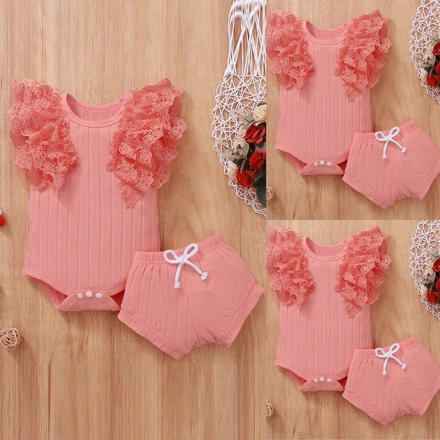 Newborn Infant Baby Girl Romper Shorts Lace Ruffle Outfits Fashion Clothes Set