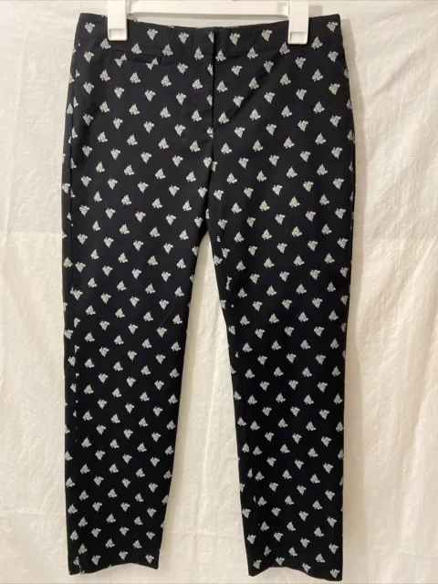 J. Jill Womens Pants Size 8 Black White Hearts Paisley Stretch Cotton Slim Ankle