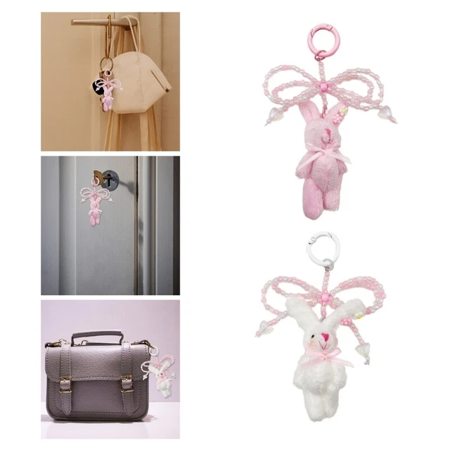 2 Colors Rabbit Toy Pendant Keychain for Valentines Day Decor Craft Supplies