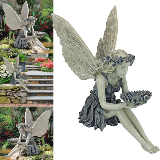 GARDEN SITTING FAIRY Statue Craft Landscaping Yard Lawn Figurine Decor ...
