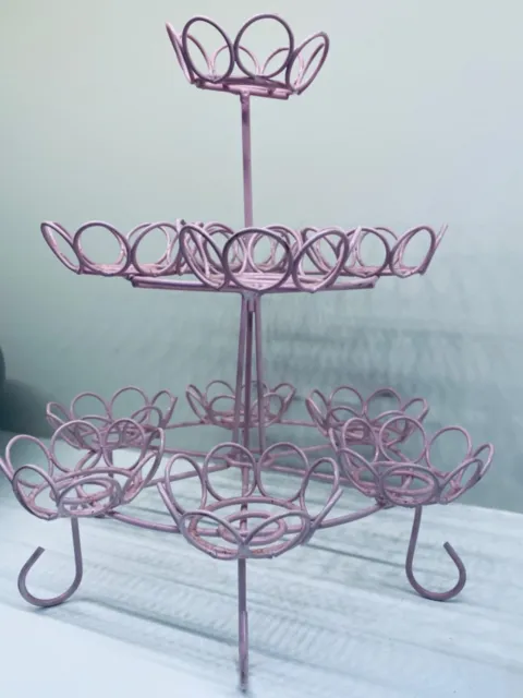 Vintage Retro style Pink 3 Tier Wire Cupcake Stand ~ Shabby Chic,  Kitsch