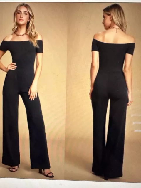 Lulus Off Shoulder Jumpsuit Romper Black One Piece Size Medium