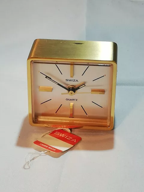 Orologio da tavolo con sveglia Swiza Electronic quarzo vintage Ottone anni '60