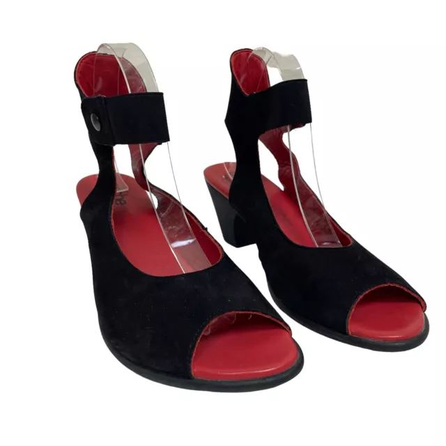 Arche LN France Black Nubuck Red Lining Ankle Peep Toe Sandals Size 40