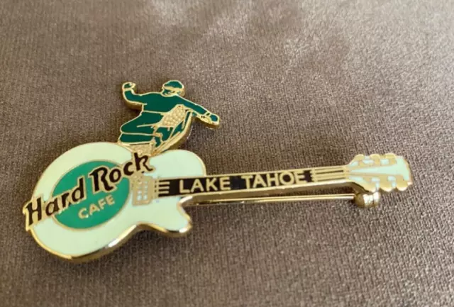 Hard Rock Cafe Pin Badge Lake Tahoe Gibson Guitar and Skier Snowboarder