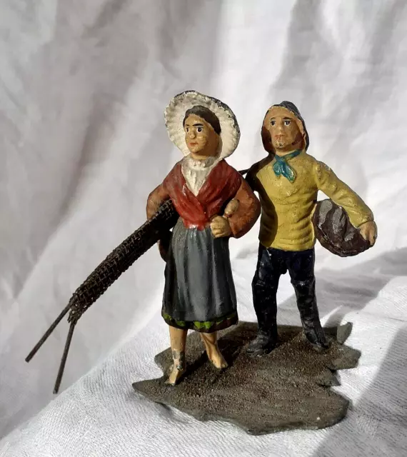 Figurines personnages couple de pêcheurs en plomb Vienne, Berlin, Nuremberg ?