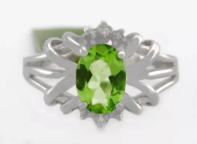 GENUINE 1.34 Cts PERIDOT & DIAMONDS RING 10k WHITE GOLD - Free Certificate - NWT