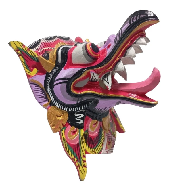 Garuda Lavender Balinese Wood Mask Carved Indonesian Wall Art Decor Hanging