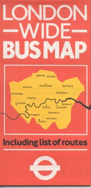 LONDON TRANSPORT - LONDON WIDE BUS MAP - INCLUDING LIST OF ROUTES - 1984 No. 1