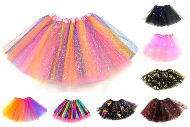 Girls Rainbow Tutu Skirt Multicoloured Halloween Kid's Costume Ballet Dance