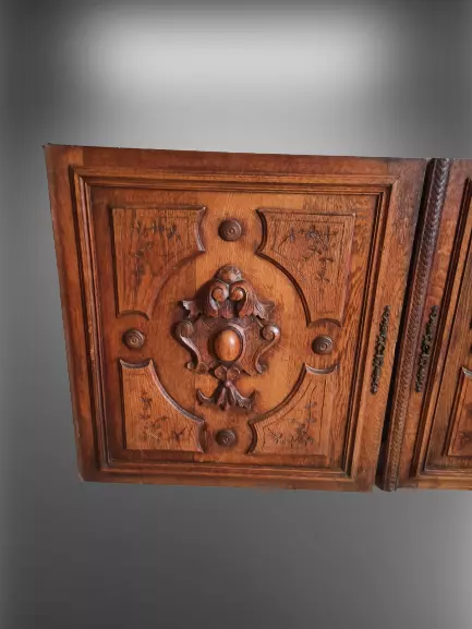 26" Pair French Antique Architectural Pillar Panel Door Solid Oak Wood 2