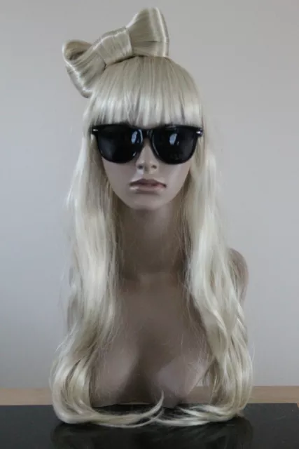 Sexy Gaga Chic Blonde Lady Hair Bow Alice Band Wig Fancy Dress + Black Glasses