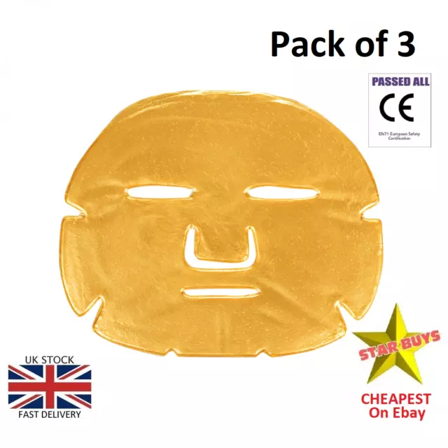 3 x Beauty New Crystal 24K Gold Powder Gel Collagen Face Mask Sheet UK