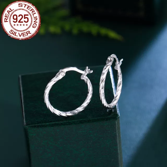 925 Solid Sterling Silver Twisted Tiny Round Hoop Earrings Fashion Jewelry Gift