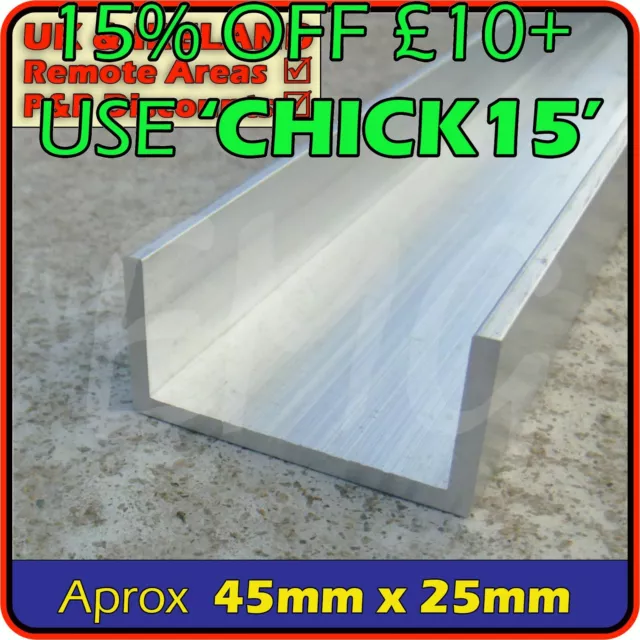 Aluminium Channel section  45mm x 25mm  (alloy bracket C U chanel)