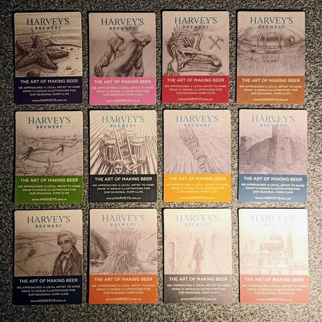 12 einzigartige NEUE Harveys Brauerei Untersetzer Lewes Sussex Biermatte Bierdeckel Bar Pub 2