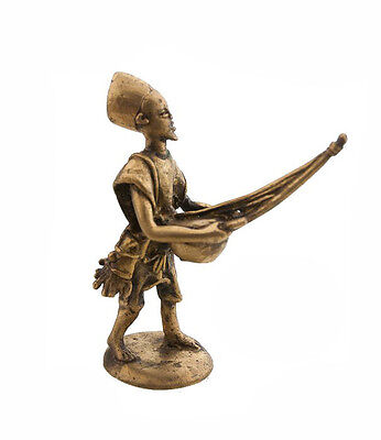 Statua Musicista IN Ottone Giocatore Di Kora Arte E Bronzo Africano AA795