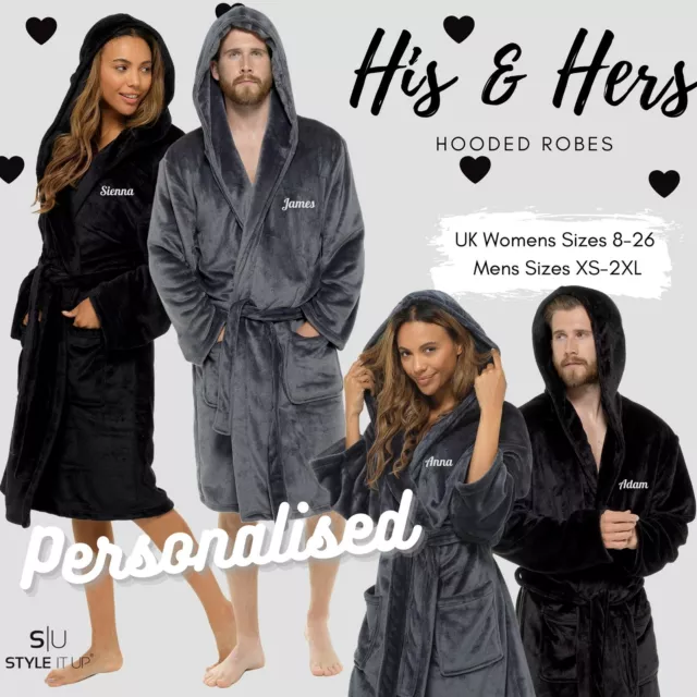 Personalised Mens Womens His / Hers Matching Luxury Dressing Gown Bath Robe Gift